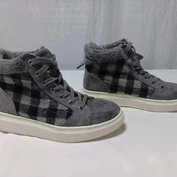 Mark Fisher Fellow faux fur checkered lace up High Cut Sneaker Ladies size 8.5 - Picture 2 of 10